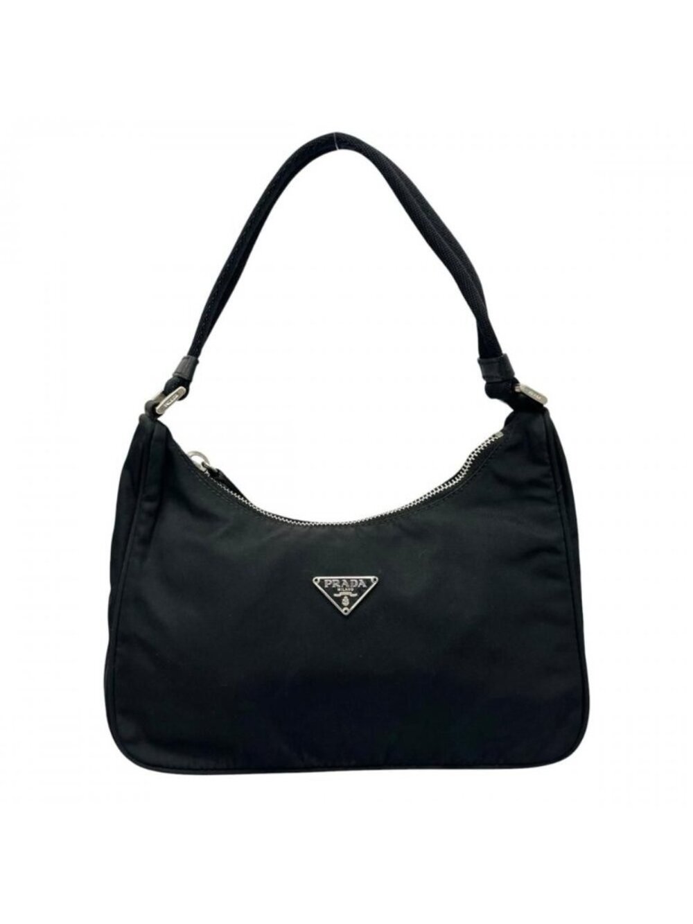 Prada Handbag Tessuto Triangle Logo Nylon Black Silver